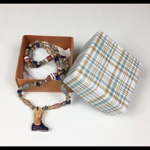 Handmade Paper Bead Necklace w/ Cowboy Boot Focal